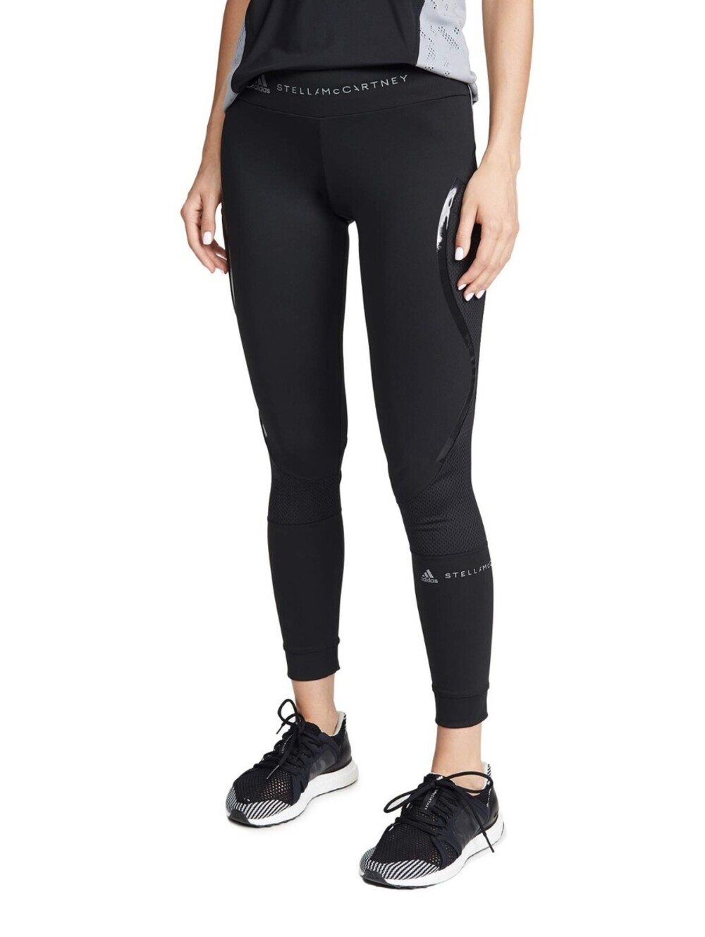 Adidas by Stella McCartney Black Performance Leggings with Mesh Panels and Logo